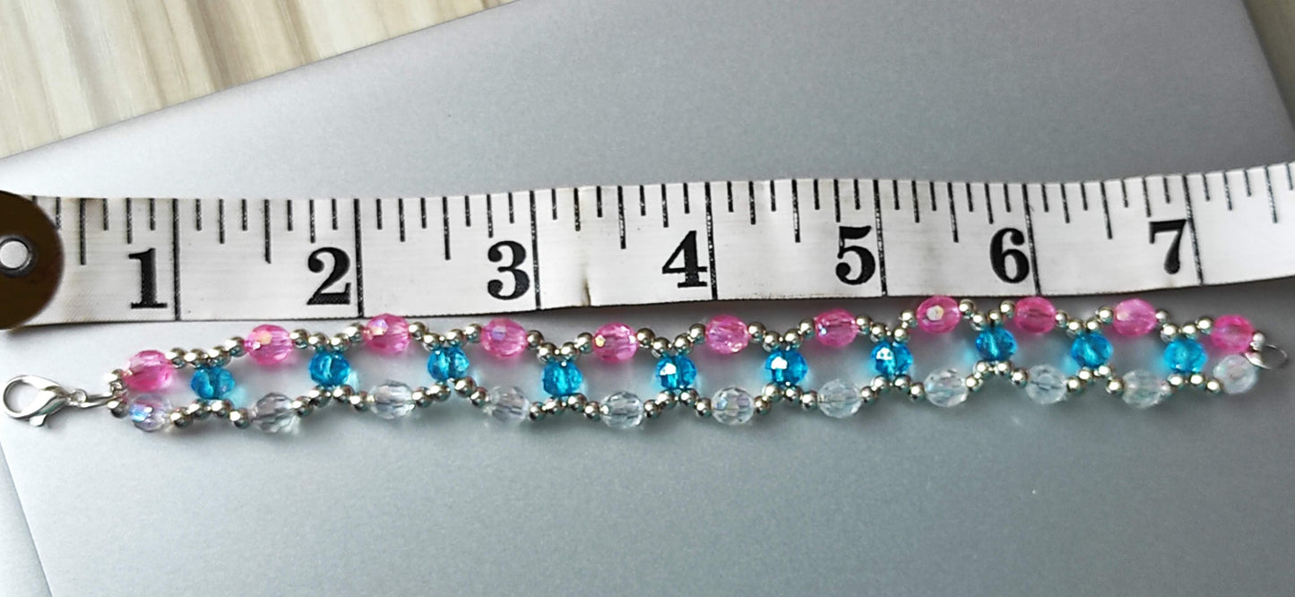 Pink blue clear bead bracelet