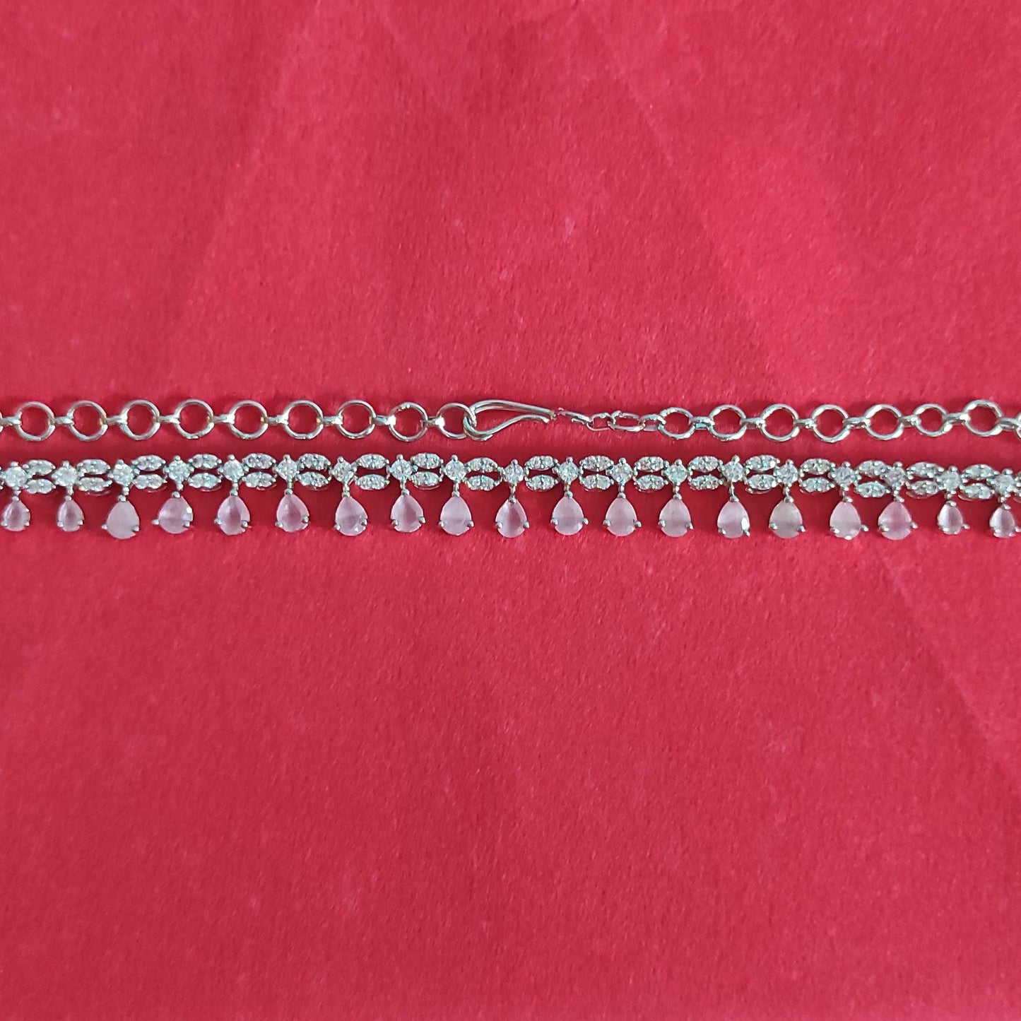 Light Pink Mona Liza & Zirconia one line Necklace Jewellery Set