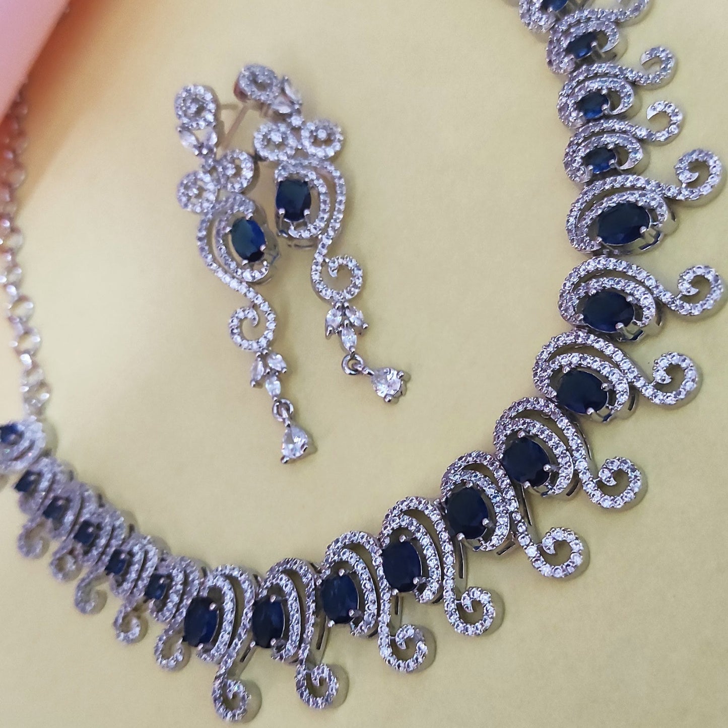Dark Blue AD studded stylish jewelry set with earrings