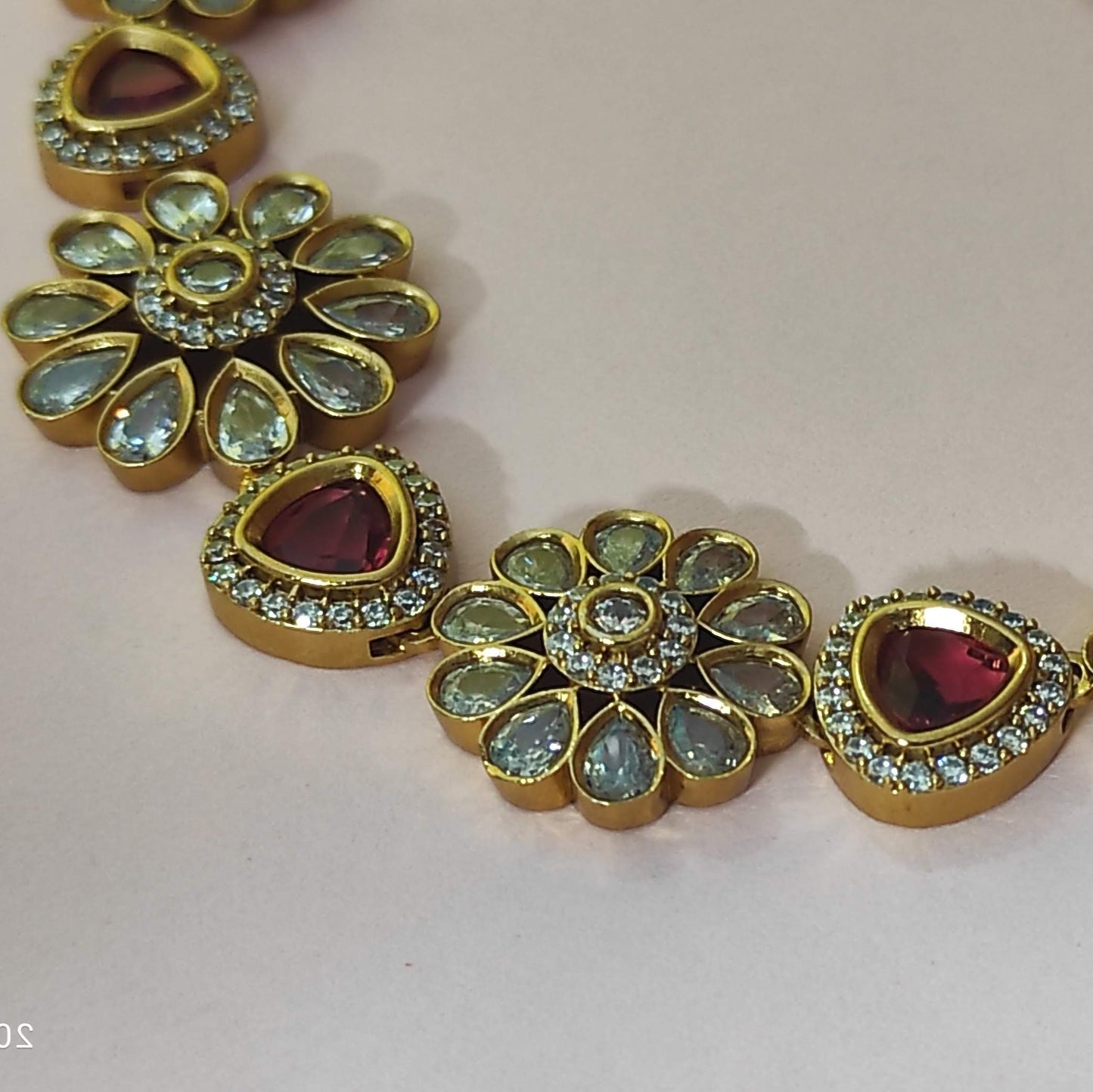 Golden necklace with Burgandy Rhinestone Jewellery set