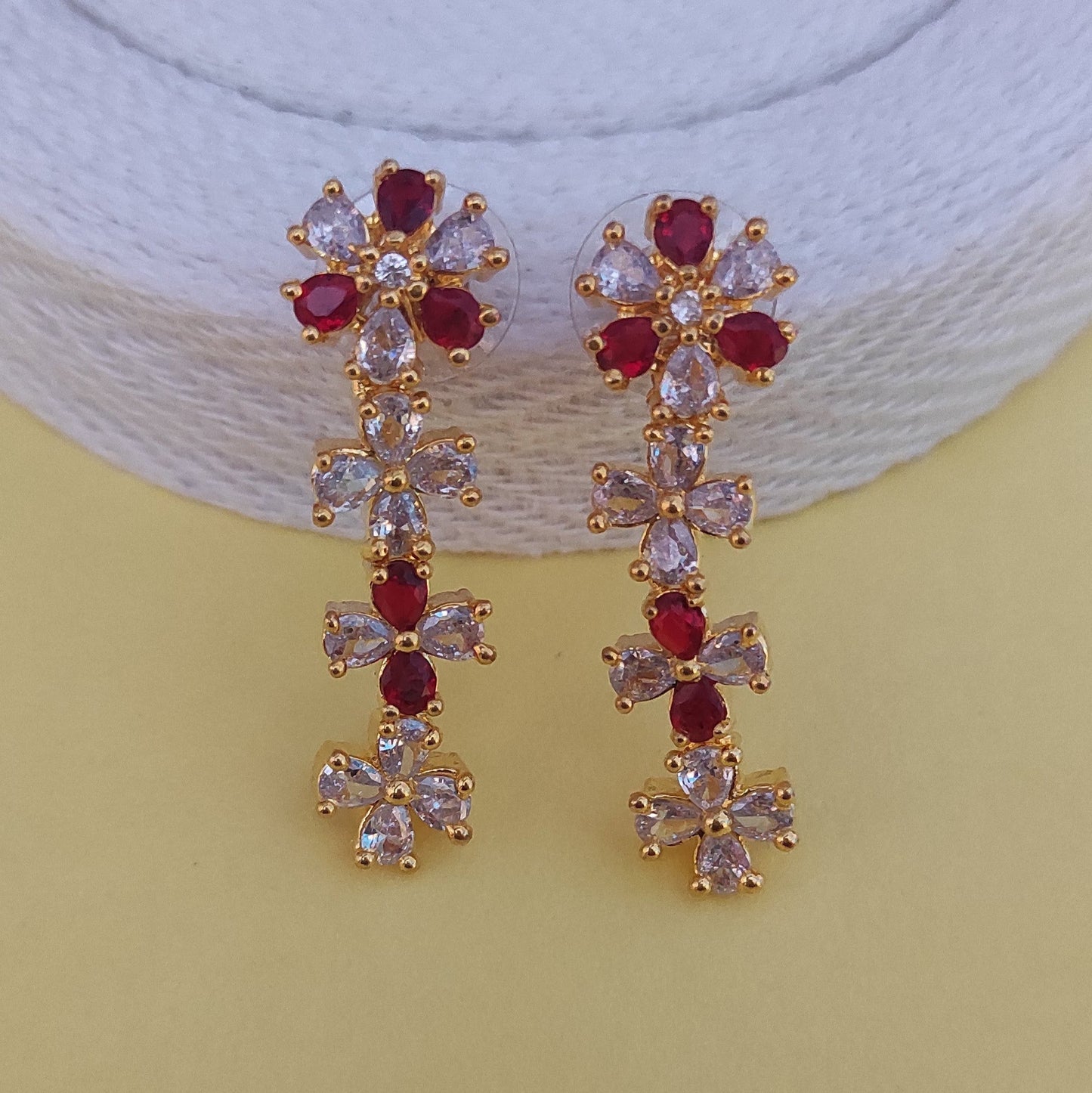 Scarlet Red American Diamond golden Jewellery set