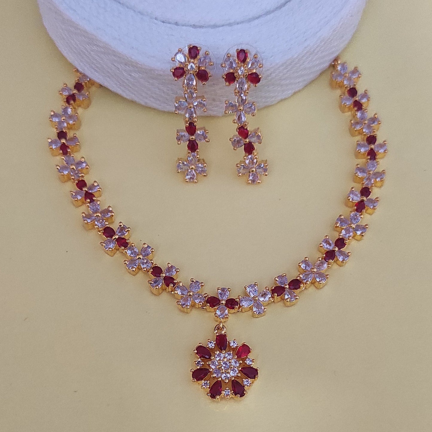 Scarlet Red American Diamond golden Jewellery set