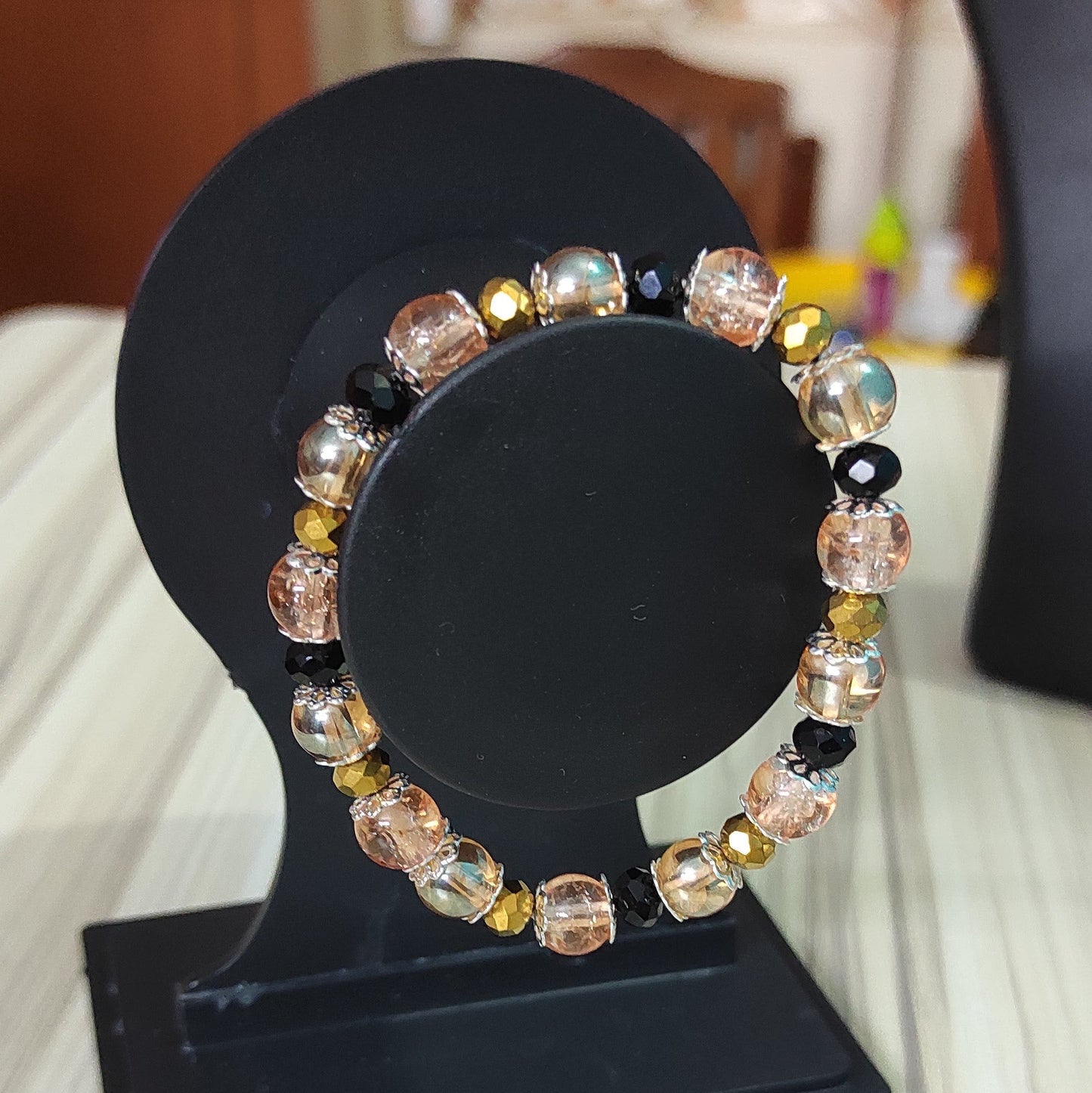 Honey gloss & gold beads handcrafted BOHO & chic style stretch bracelet