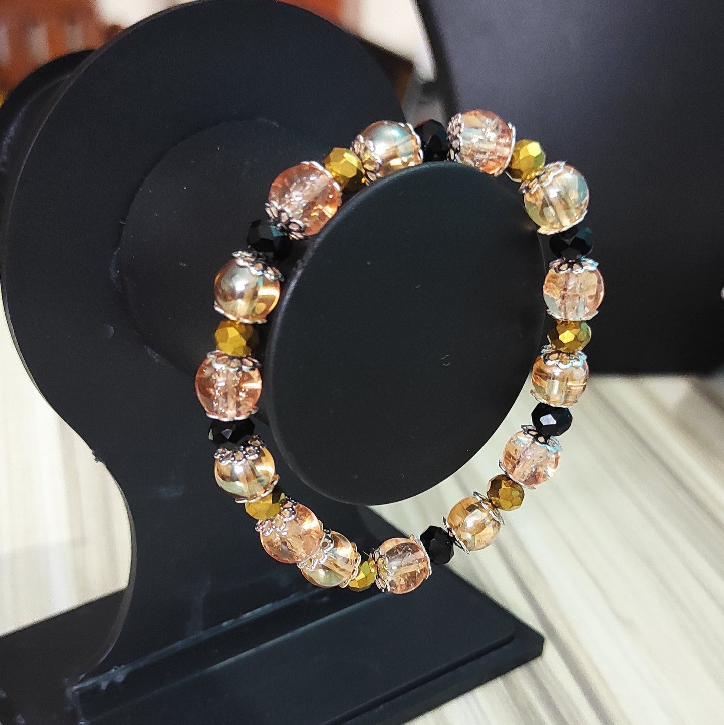 Honey gloss & gold beads handcrafted BOHO & chic style stretch bracelet