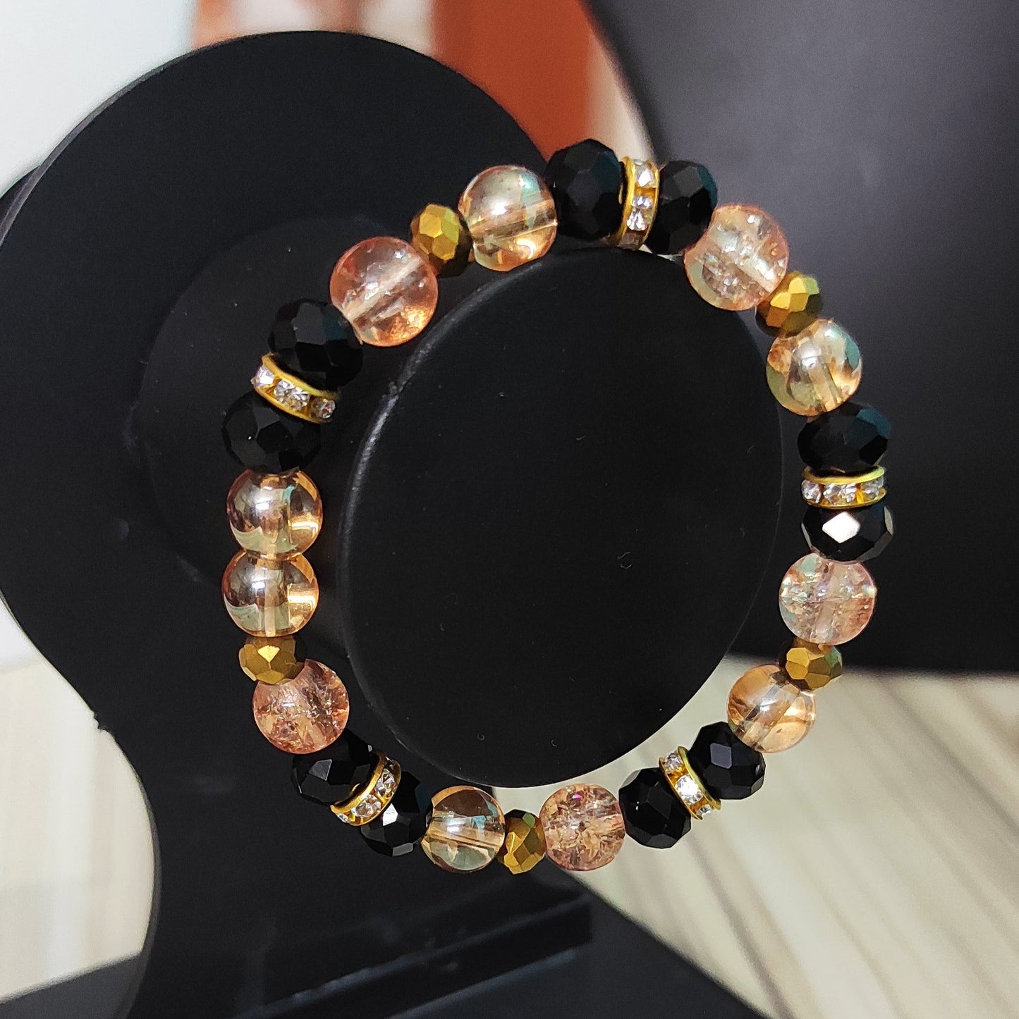 Honey Gloss beads with gold ring handmade stretch bracelet