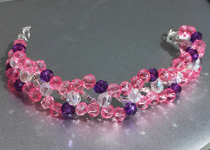 Pink & Purple beads silver line bracelet