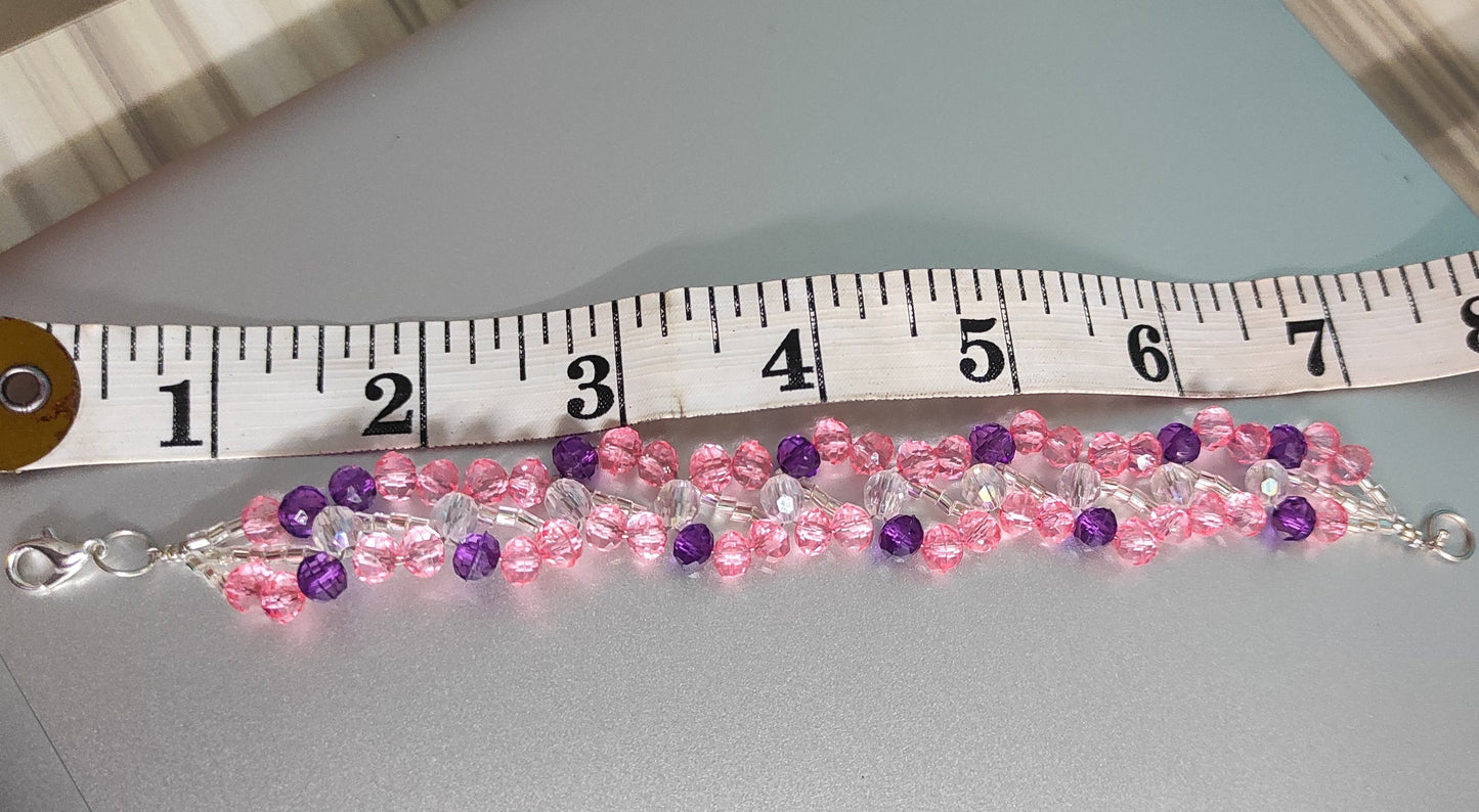 Pink & Purple beads silver line bracelet