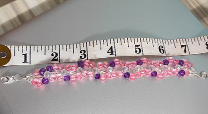 Pink & Purple beads silver line bracelet