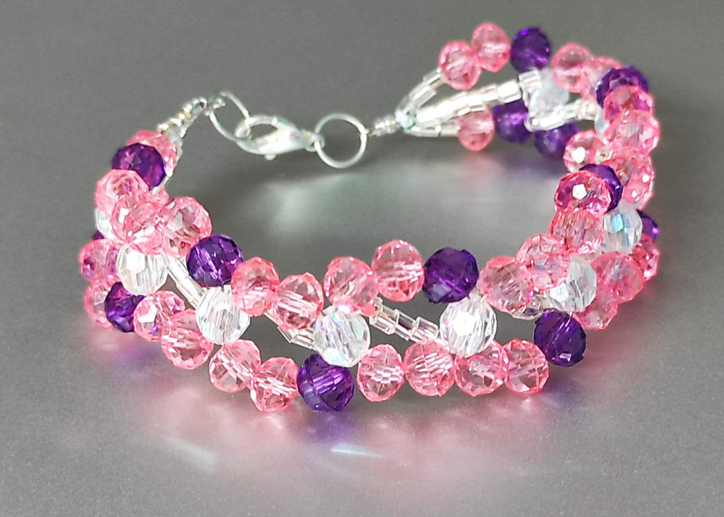 Pink & Purple beads silver line bracelet