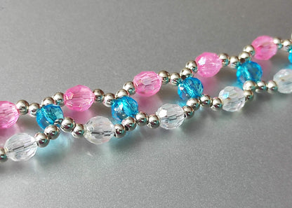 Pink blue clear bead bracelet