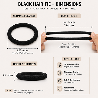 30 Black Hair Ties for Women & Girls | Strong Hold, Stretchy & Everyday Hair Elastics