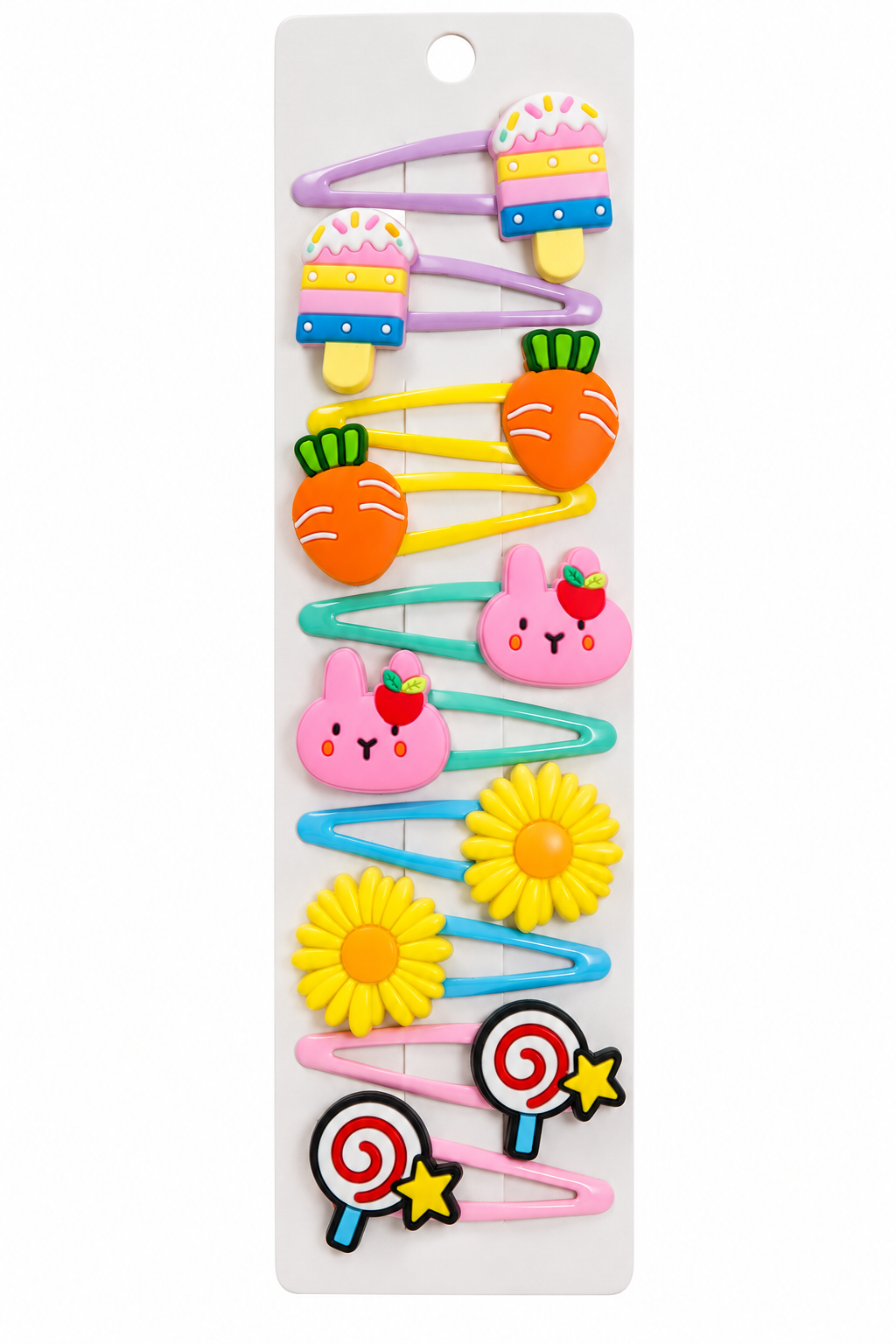 Cute Cartoon Hair Clips for Girls | Multicolour Popsicle, Bunny, Carrot & Flower Hair Accessories