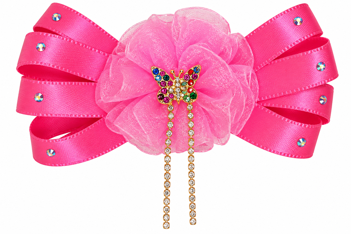 Girls’ Pink & Yellow Floral Bow Hair Clips with Crown Detail | Cute Party Wear Hair Accessories