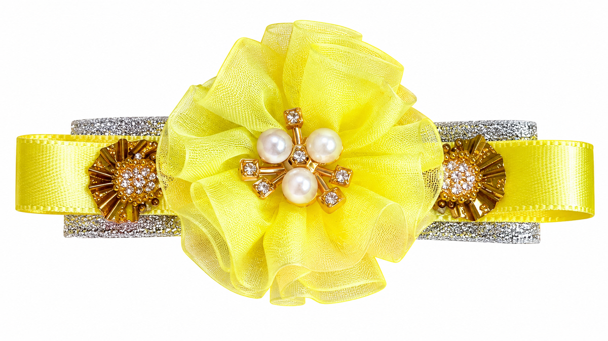 Girls’ Pink & Yellow Floral Bow Hair Clips with Crown Detail | Cute Party Wear Hair Accessories