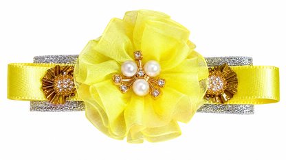 Girls’ Pink & Yellow Floral Bow Hair Clips with Crown Detail | Cute Party Wear Hair Accessories