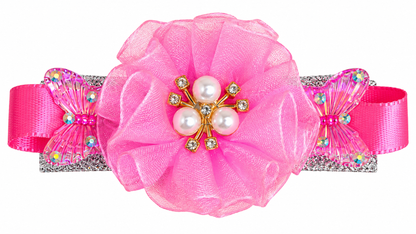 Girls’ Pink & Yellow Floral Bow Hair Clips with Crown Detail | Cute Party Wear Hair Accessories