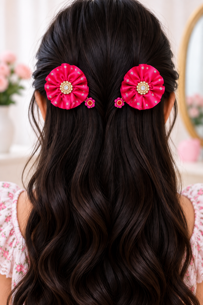 Girls Hair Clips Set of 6 – Pretty Floral Bows & Pearl Clips | Make Every Hairstyle Bloom!