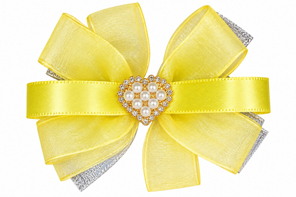 Girls’ Pink & Yellow Floral Bow Hair Clips with Crown Detail | Cute Party Wear Hair Accessories