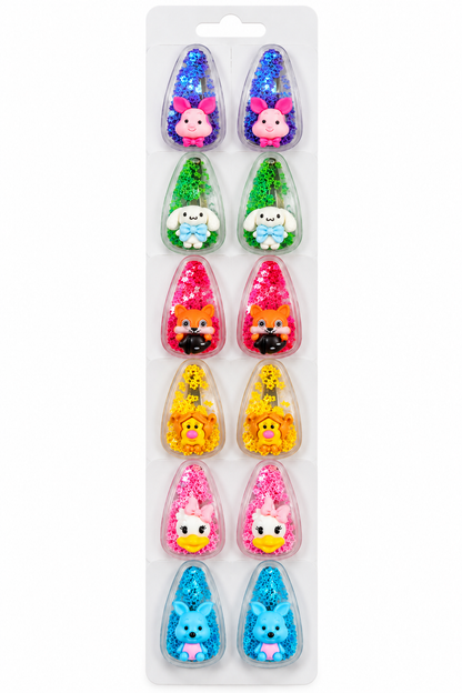 Cute Glitter Hair Clips for Girls – Colourful Animal Character Hair Accessories (12Pcs) | Little Looks, Big Smiles!