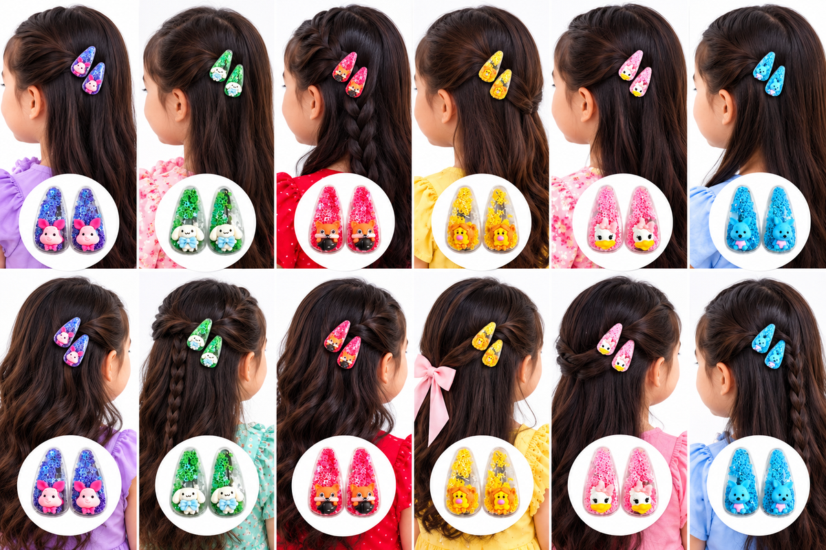 Cute Glitter Hair Clips for Girls – Colourful Animal Character Hair Accessories (12Pcs) | Little Looks, Big Smiles!