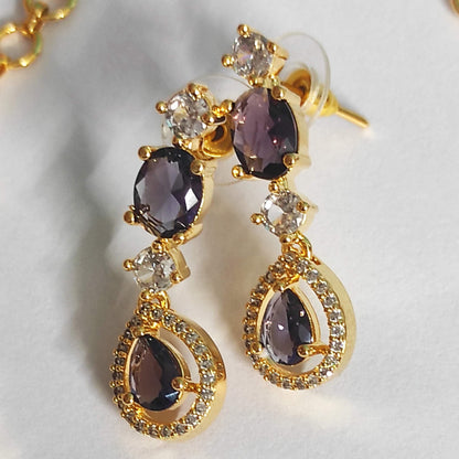 Gold Plated Purple drop and oval stones Necklace Jewellery Set