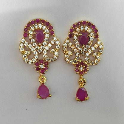 Ruby pink stone with CZ jewelry set with earrings