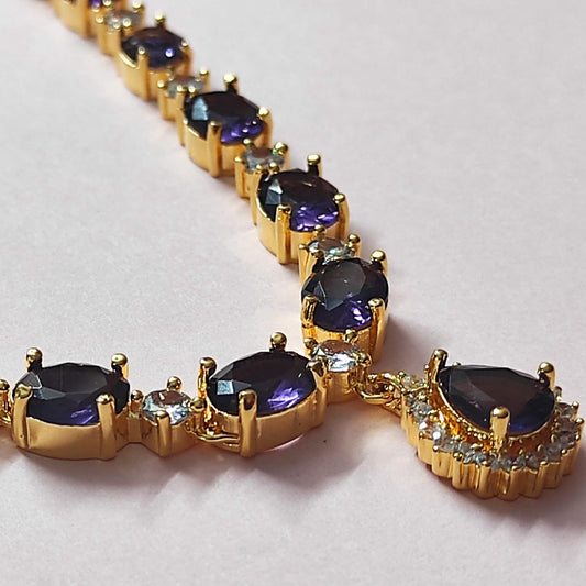 Gold Plated Purple drop and oval stones Necklace Jewellery Set