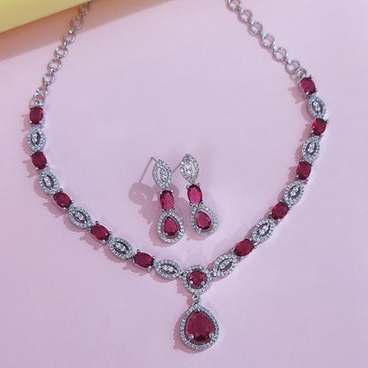 Pink stone with CZ jewellery set with dangler earrings
