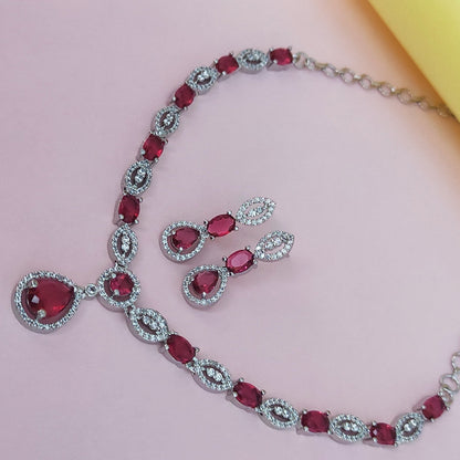 Pink stone with CZ jewellery set with dangler earrings