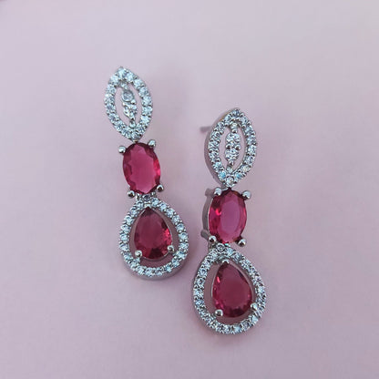 Pink stone with CZ jewellery set with dangler earrings