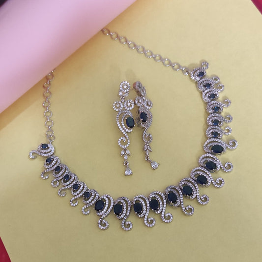 Dark Blue AD studded stylish jewelry set with earrings