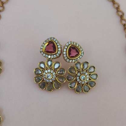 Golden necklace with Burgandy Rhinestone Jewellery set