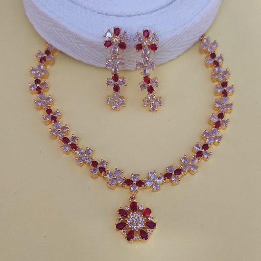 Scarlet Red American Diamond golden Jewellery set
