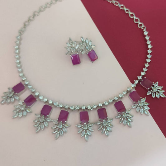 Stylish American Diamond purple jewellery set