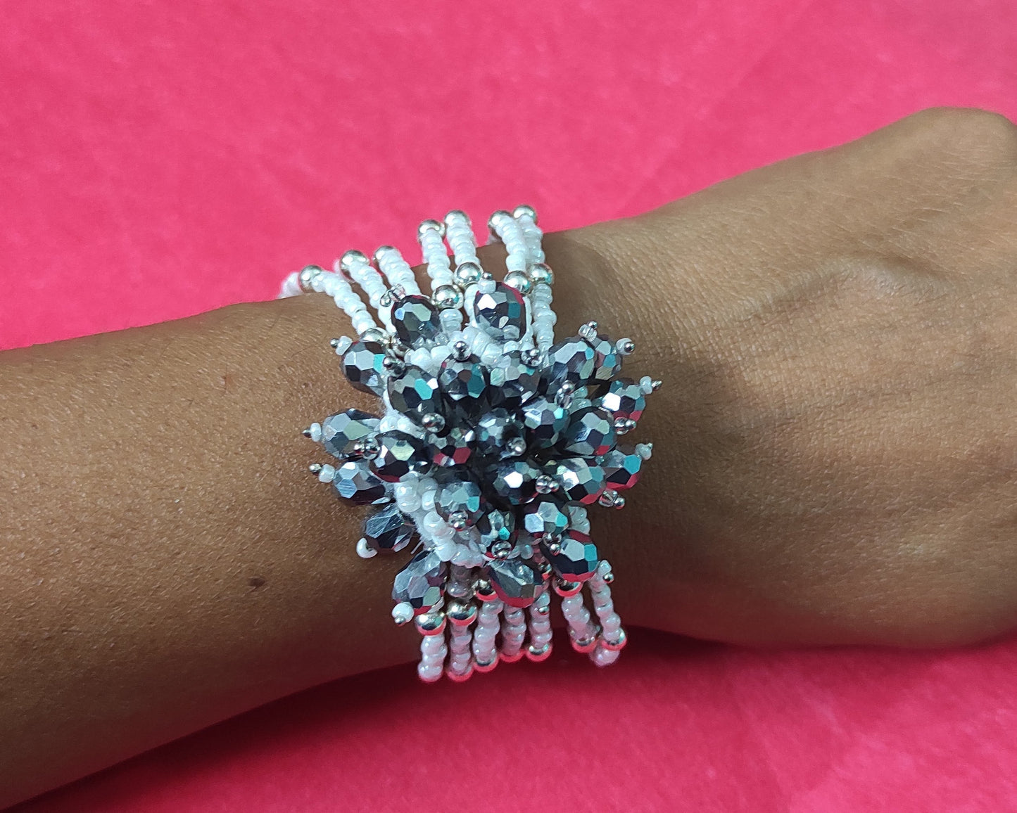 White glass beads rough style handmade bracelet