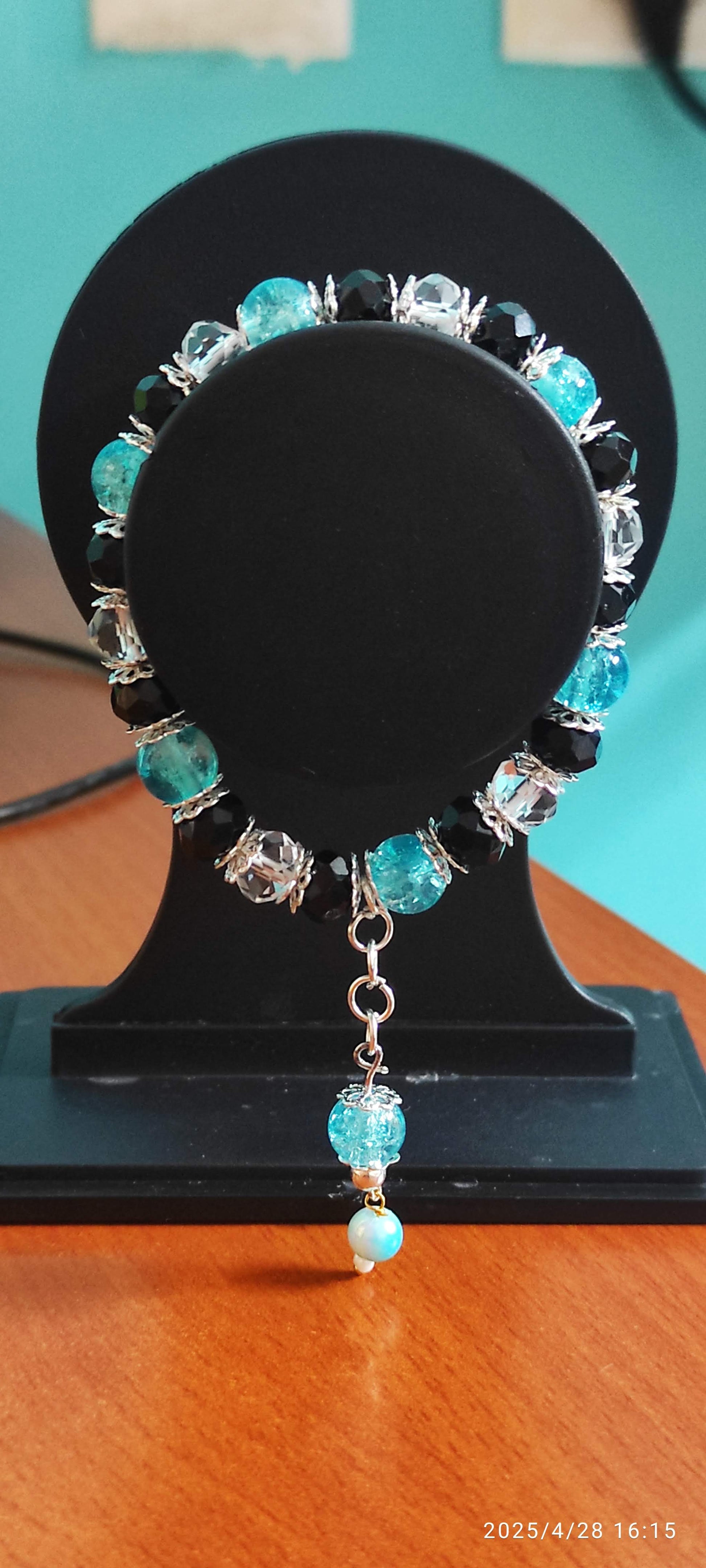 Ocean blue crystal beads with dangler designer bracelet