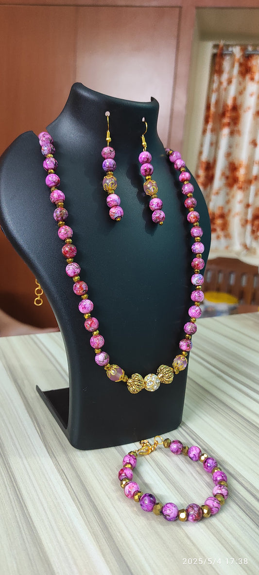 Vibrant purple & gold beads handmade jewellery set