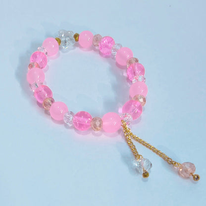 Pink glass beads with butterfly crystal charm