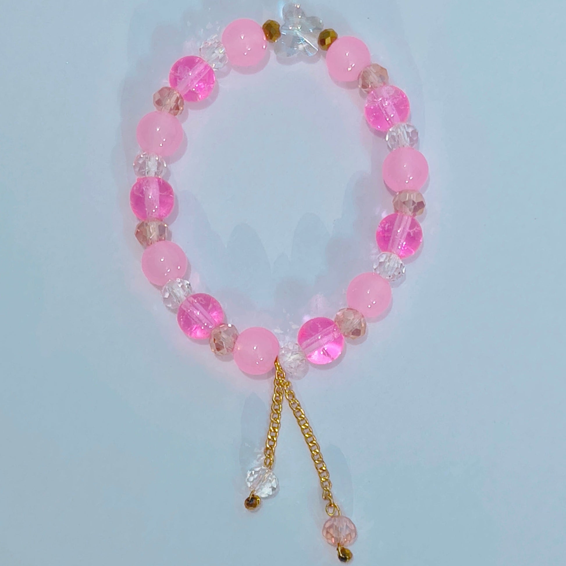 Pink glass beads with butterfly crystal