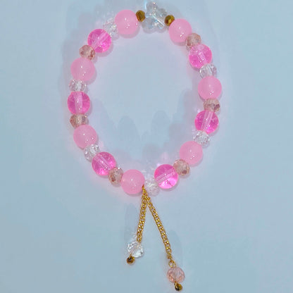 Pink glass beads with butterfly crystal