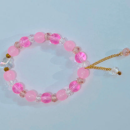Pink glass beads with crystal butterfly charm designer handmade bracelet