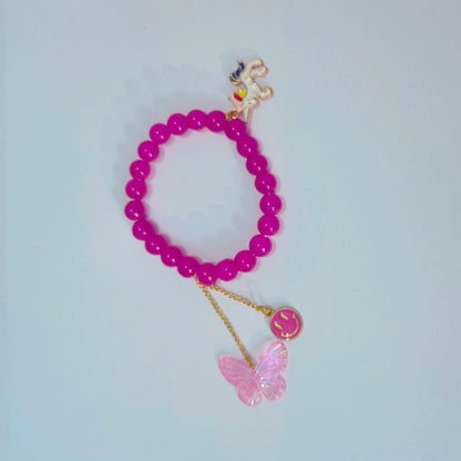 Pink Pop Charm Bracelet – Butterfly, Smiley & Unicorn