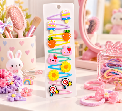 Cute Cartoon Hair Clips for Girls | Multicolour Popsicle, Bunny, Carrot & Flower Hair Accessories
