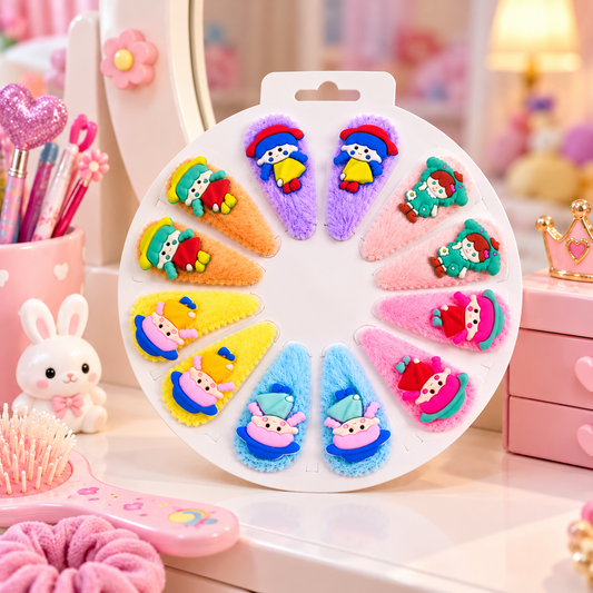 Cute Fuzzy Cartoon Hair Clips for Girls – Colourful Kids’ Hair Accessories (12Pcs) | Little Clips, Big Smiles!