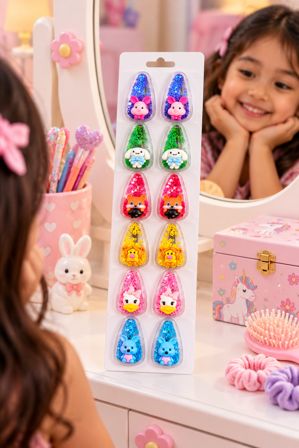 Cute Glitter Hair Clips for Girls – Colourful Animal Character Hair Accessories (12Pcs) | Little Looks, Big Smiles!