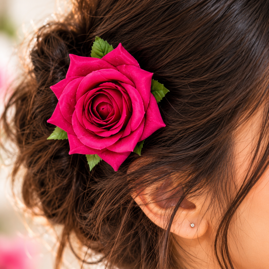 Ruby Pink Rose Hair Clip for Women & Girls | Bloom Bold with ZAIMAKA