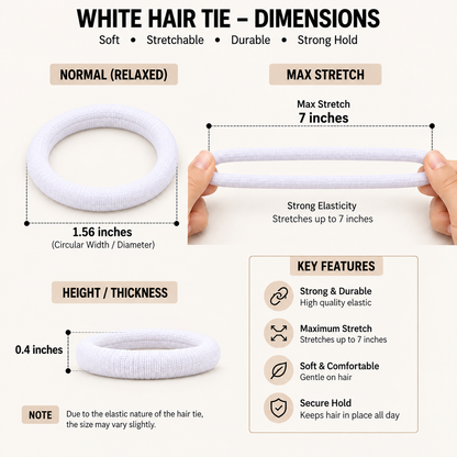 30 White Hair Ties for Women & Girls | Stretchy Hair Elastics – Simple. Stylish. Always a Vibe!