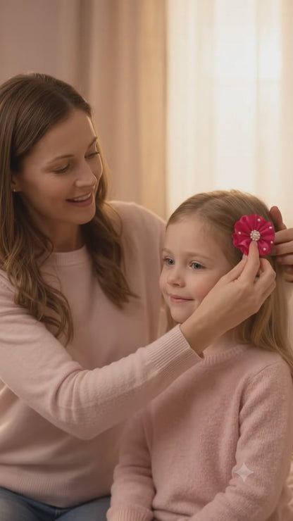 Girls Hair Clips Set of 6 – Pretty Floral Bows & Pearl Clips | Make Every Hairstyle Bloom!